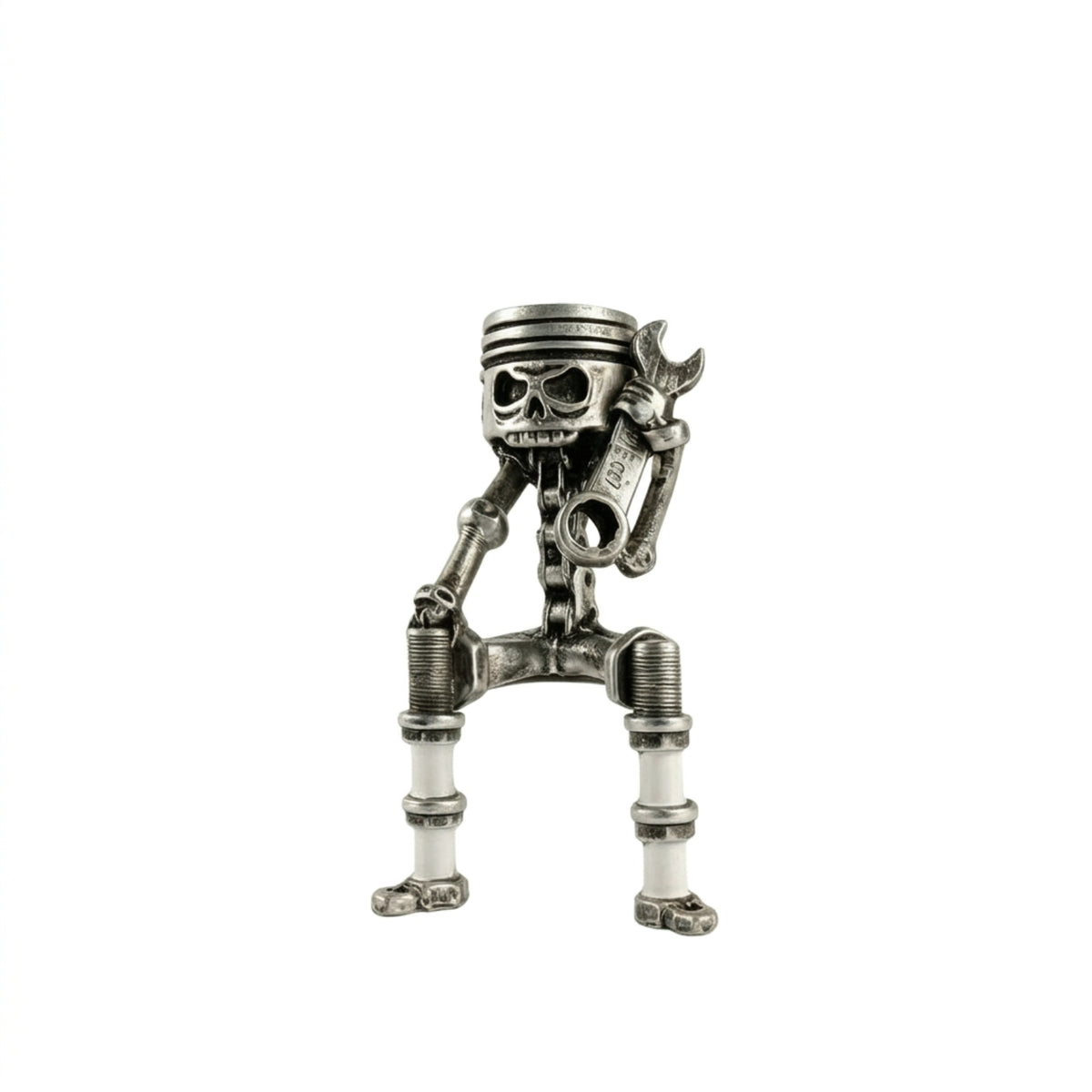 Mechanical Statue Silver Toned Robot Compact Ornament for Office