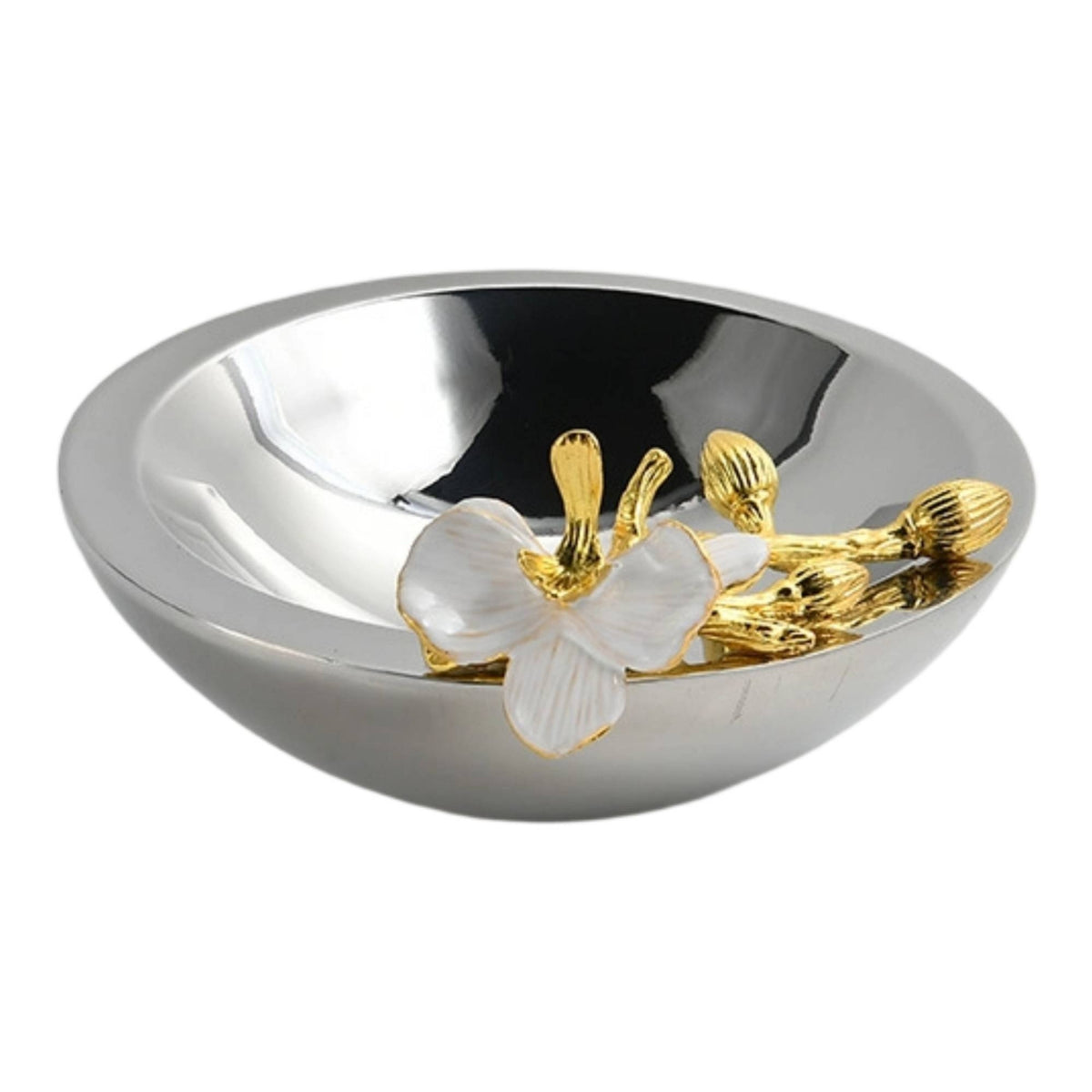 Decorative Fruit Bowl Stainless Steel Fruit Bowl with Ornament Silver Decorative Tray with Ornament for Sideboard