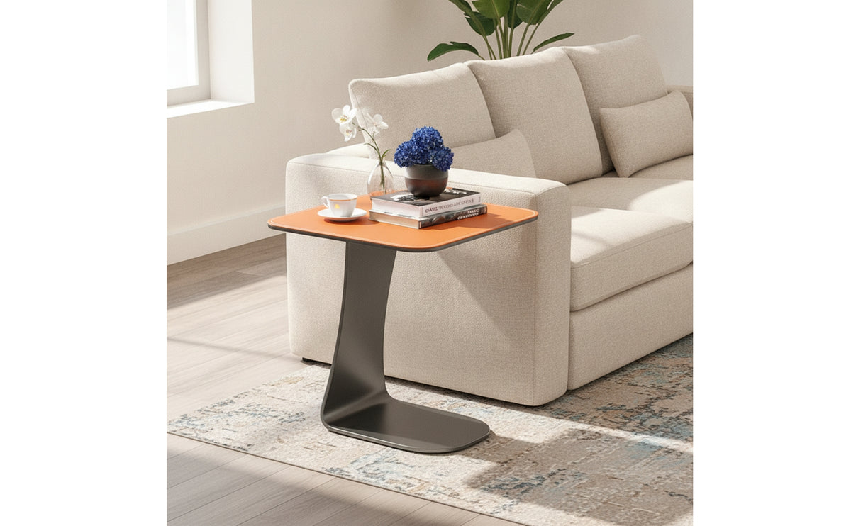 Leather Side Table Modern Side Table with Storage Compact Beistelltisch for Living Room, Small Apartments, Reading Nooks