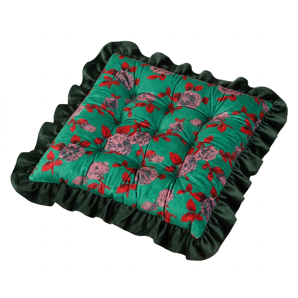 Floral Tatami Seat Cushion, Velvet Floral Ruffled Seat Cushion, Romantic Ruffled Window Seat Cushion, Seat Pad for Chair, Cha