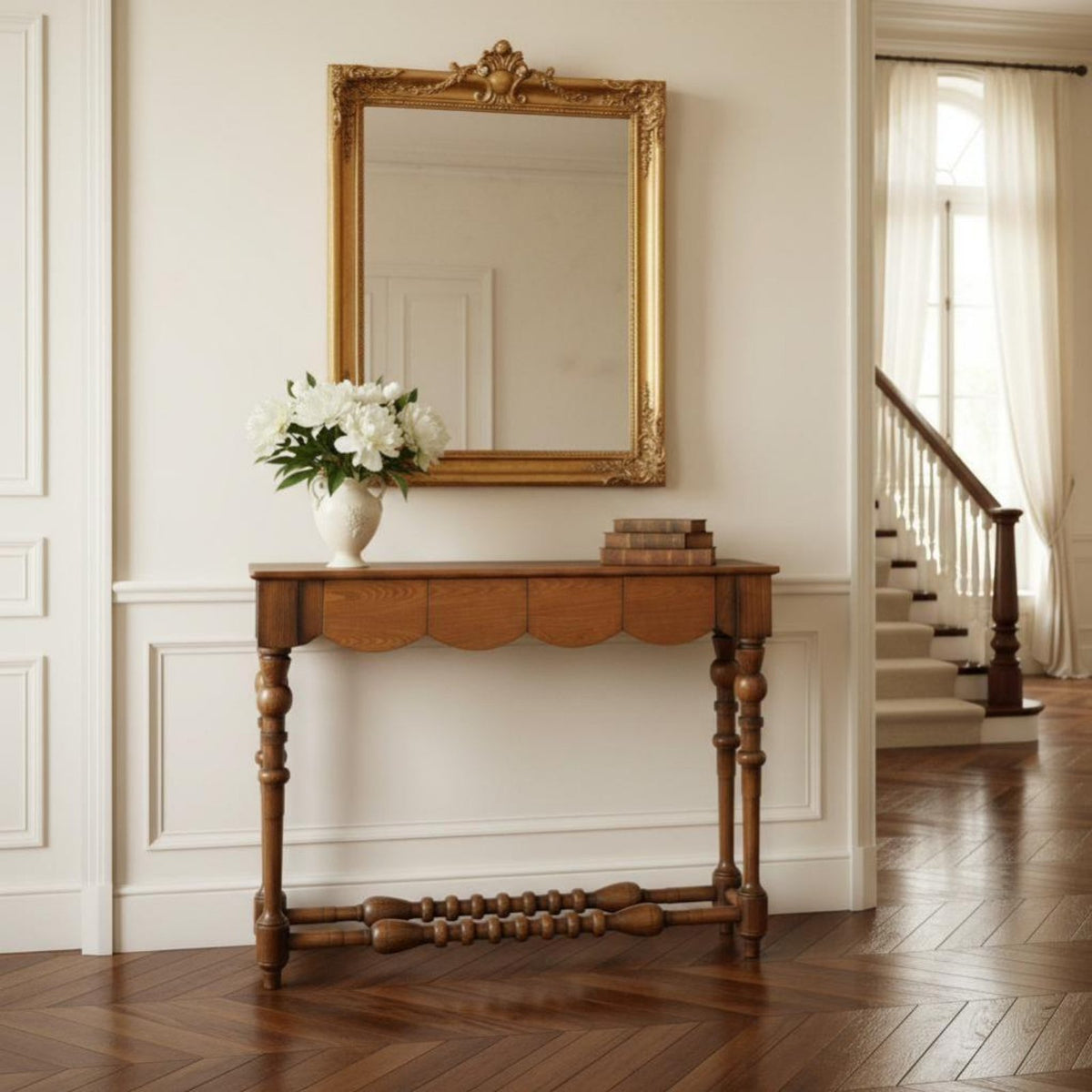 Narrow Sideboard Table with Storage Vintage & Look Narrow Two-Drawer Console Table French Retro Design Adaptable Use