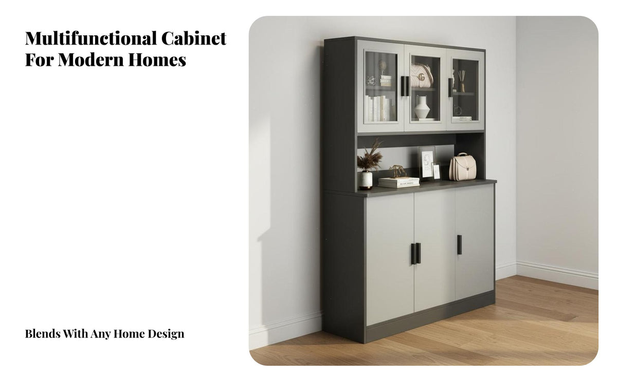 Kitchen Sideboard Cabinet Large Capacity Dining Room Storage Hutch Modern Design Buffet Cabinet with Hutch for Renters, Families, Hallway, Home Office