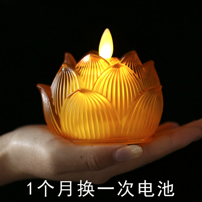 New Colored Glaze Lotus Lamp LED Light for Buddha Altar, Battery Operated, Colorful Everlasting Light