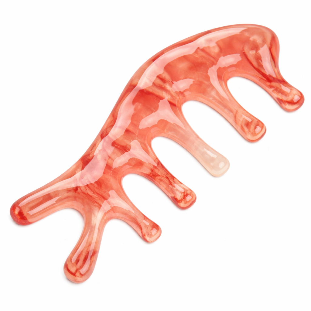 Massage Comb and Face Depuffer Resin Material Facial Reflexology Tools, Amber Pink Shaped Scraping Plate