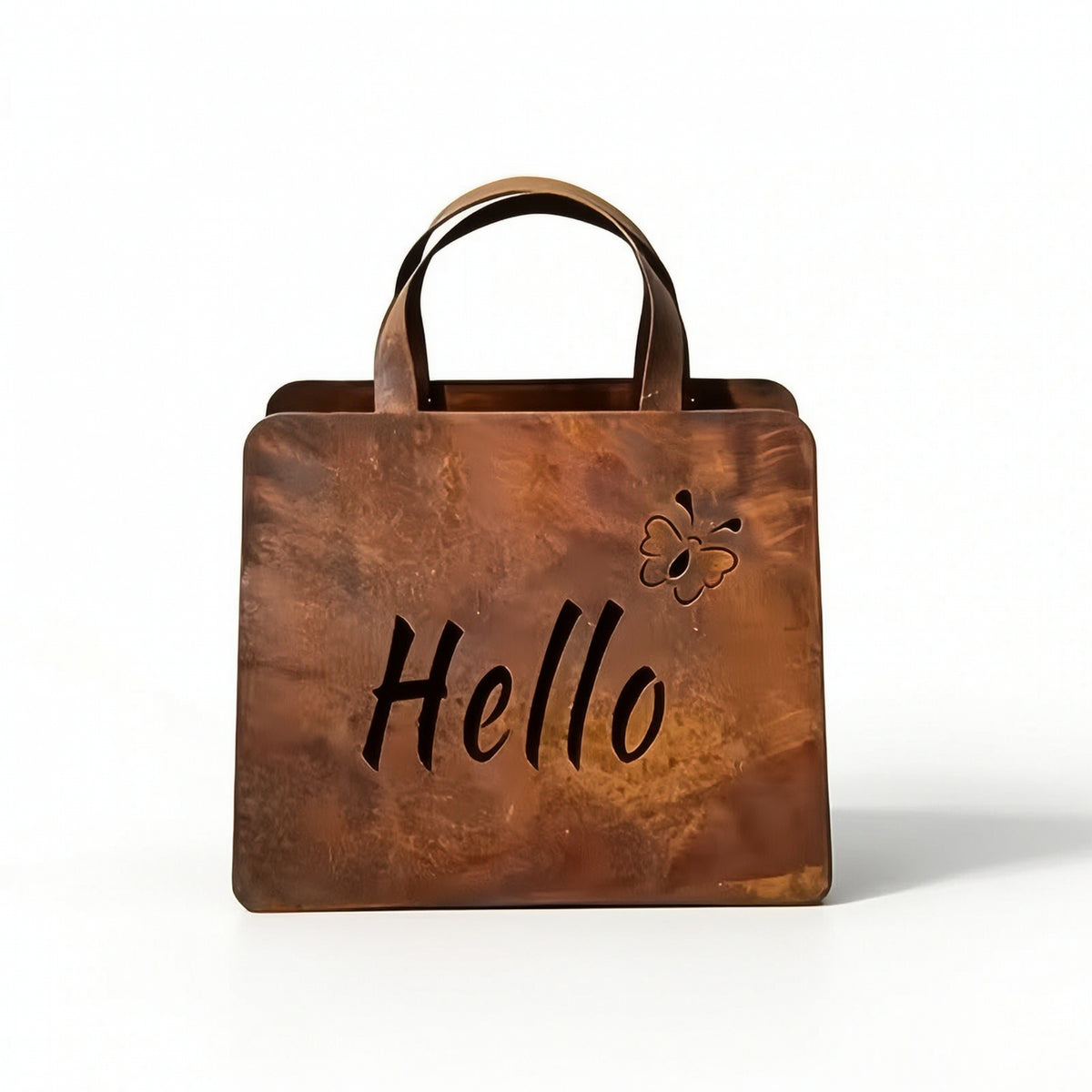 Handbag Planter with Curved Handle Rusted Handbag Planter Double-Sided Decorative Bag-Shaped Flower Pot for Fence, Entryway