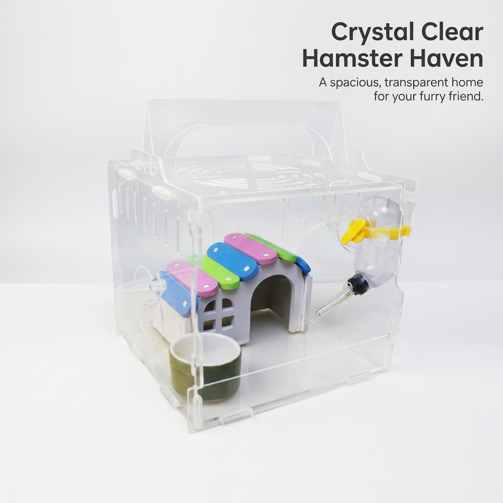 Transparent Hamster Cage with Accessories, Acrylic Villa Cage, Multi-Level Small Animal Cage, Full Transparent Viewing, Dwarf Hamster Habitat