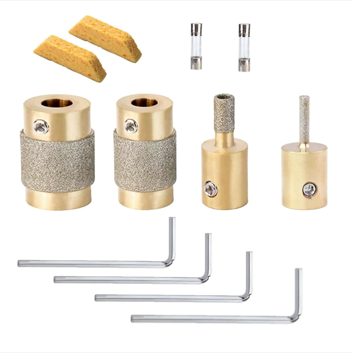 4-Piece Diamond Sharpening Set with 1/8", 1/4", 3/4", 1" Brass Core Drill Bits and Diamond Grinding Wheels