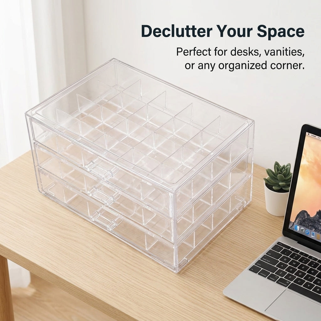 Jewelry Organiser with Drawers, Stackable Multi-Layer Acrylic Storage, Travel Jewellery Large Box for Women