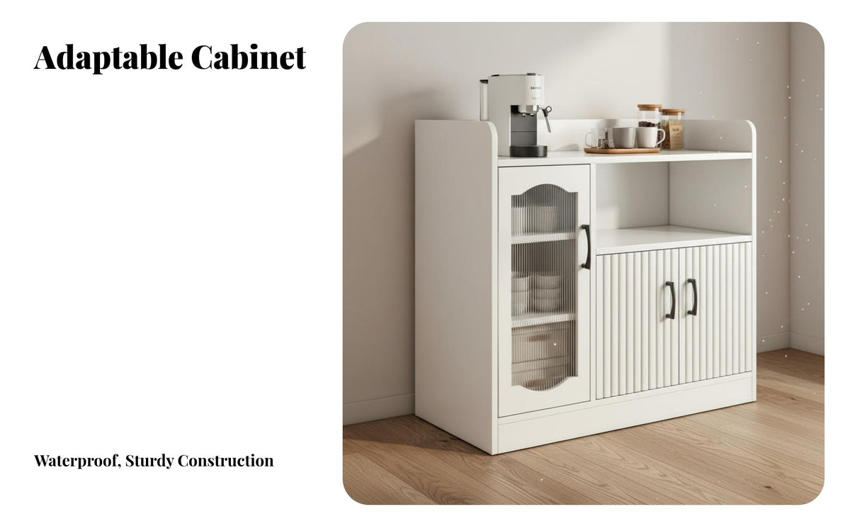 Modern Simple Design Dining Room Cupboard Spacious Countertop Kitchen Buffet Cabinet Sturdy Construction Kitchen Pantry Storage Cabinet Easy Assembly for Homeowners, Apartment Dwellers, Families, Coffee Bar, Hallway