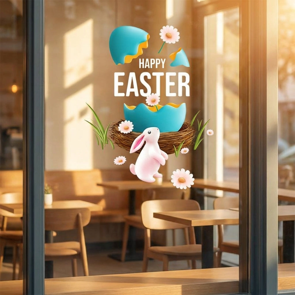 Easter Window Cling Removable Bunny Egg Window Sticker Easy Application Happy Easter Glass Decal for Shop Owners, Kids, Panes, Retail Stores, Office