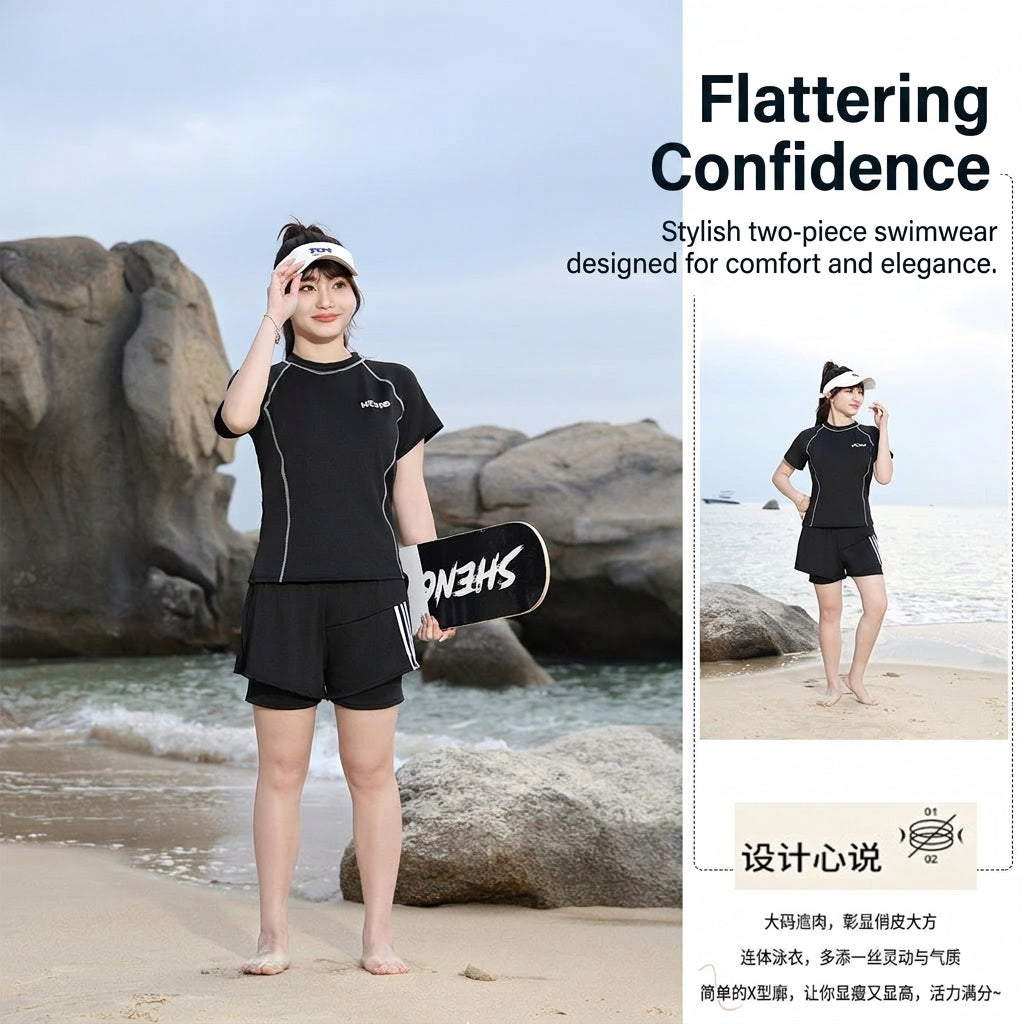 Swimsuits for Women with Modest Tankini Design for Water Sports, Conservative Plus Size for Older Ladies with Chest Pads
