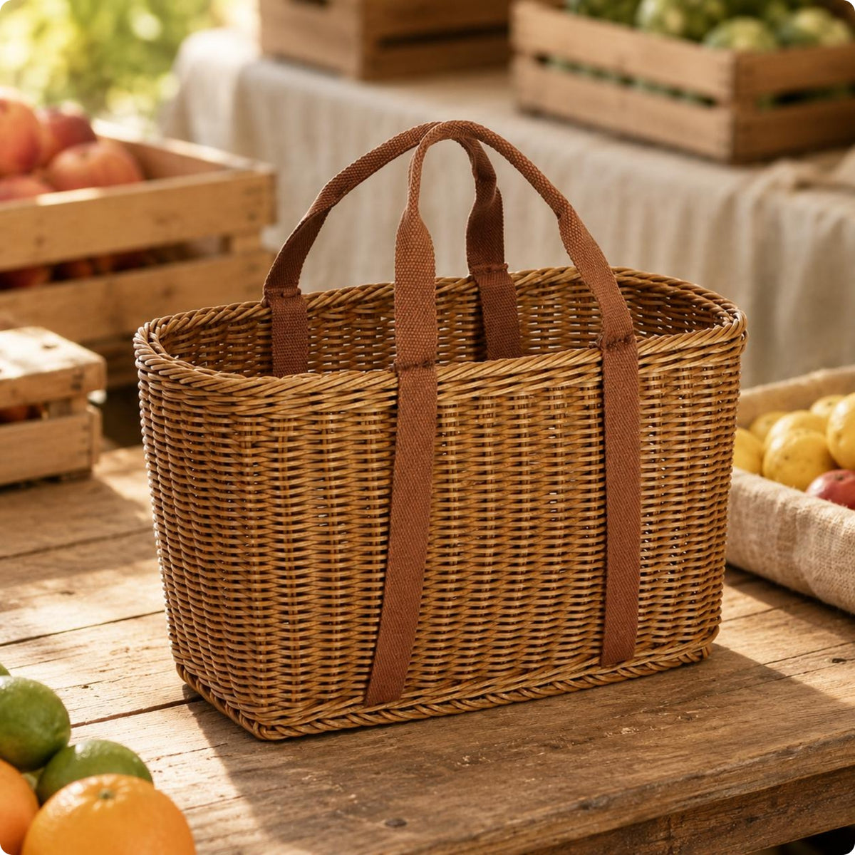 Woven Rattan Basket Long-Lasting Carrying Container Eco-Friendly