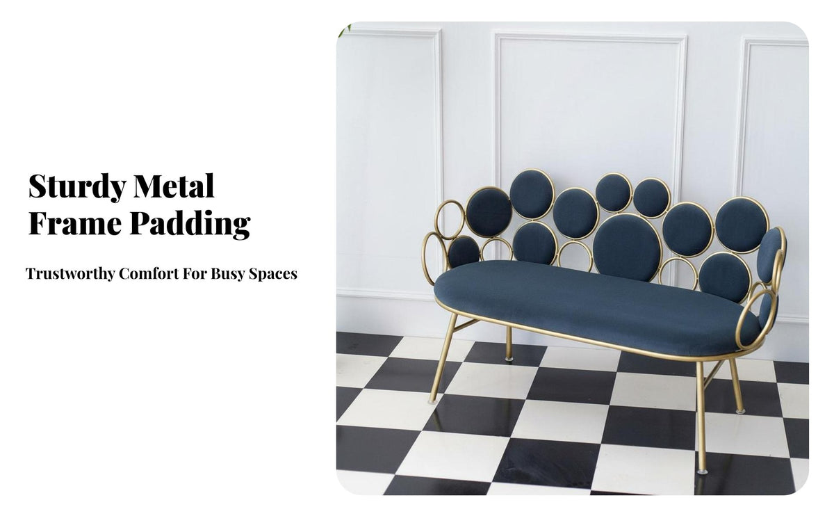 Nordic Design Multi-Piece Seating Ensemble Iron Art Frame Loveseat, Armchair and Table Ensemble Minimalist Design Reception Group Compact Footprint for Business Owners, Interior Designers, Homeowners, Clothing Boutique, Beauty Salon, Lounge, Hotel Lobby