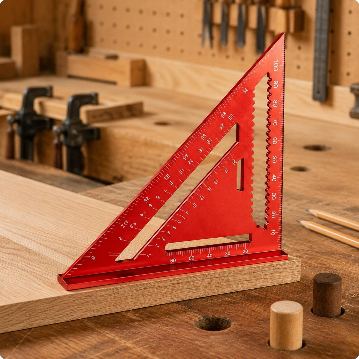 Woodworking Triangle Ruler Etched Markings Right-Angle Square Thick Metal Body