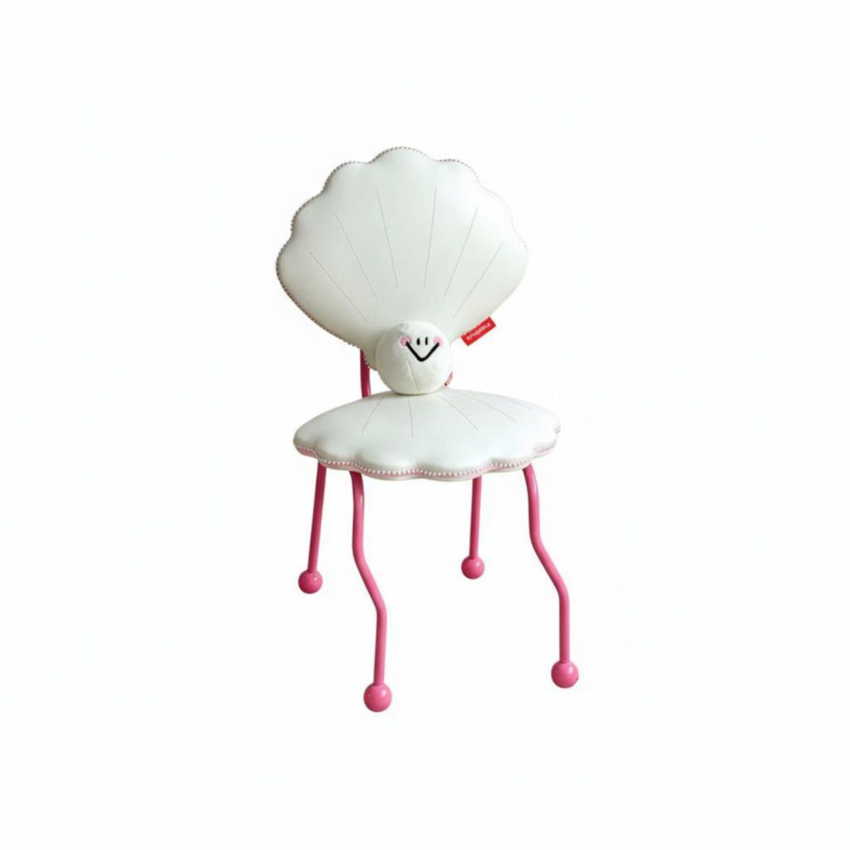 Includes Pearl Plushie Seashell-Shaped Chair Comfortable Soft Cushion Vanity Stool Curved Legs Room Decor for Women, Design Enthusiasts, Teens, Bedroom, Playroom