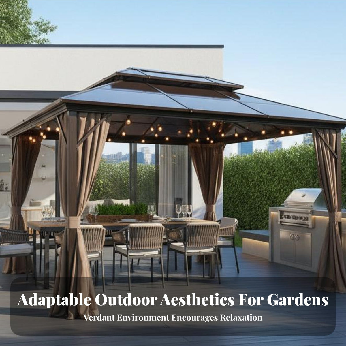 Aluminum Frame Gazebo Waterproof Rigid-Roof Gazebo Weather Resistant Double Roof Pavilion for Homeowners, Families, Backyard, Courtyard, Lawn