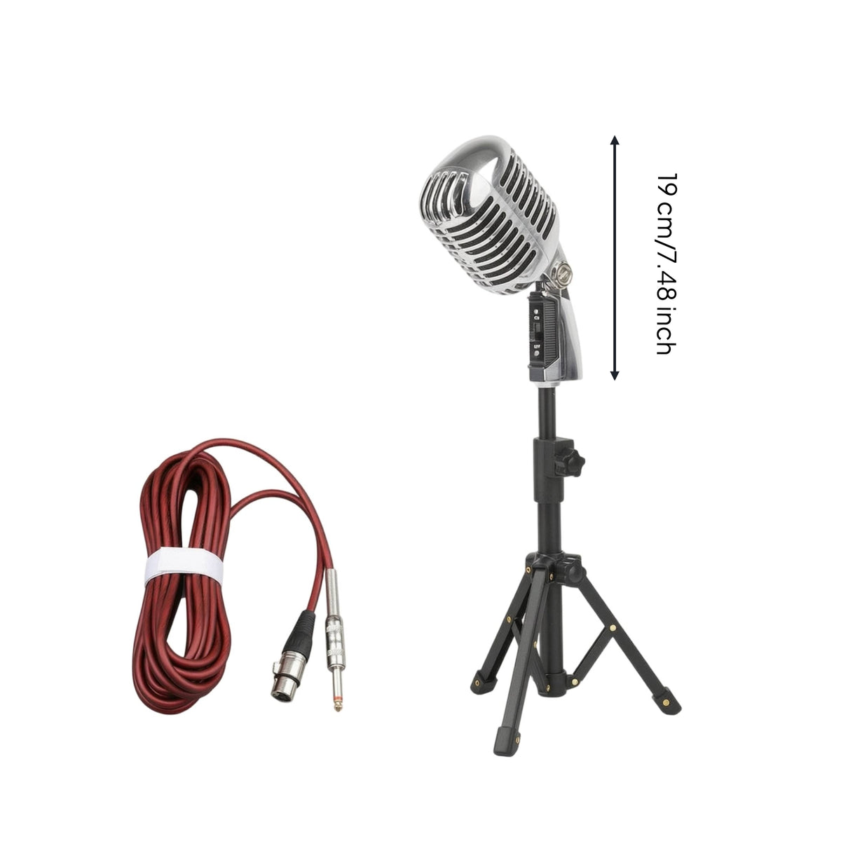 Height Adjustable Retro Vocal Device with Stand Desktop Wired Vocal Device with Tripod Metal Mic Stand Classic for Speakers