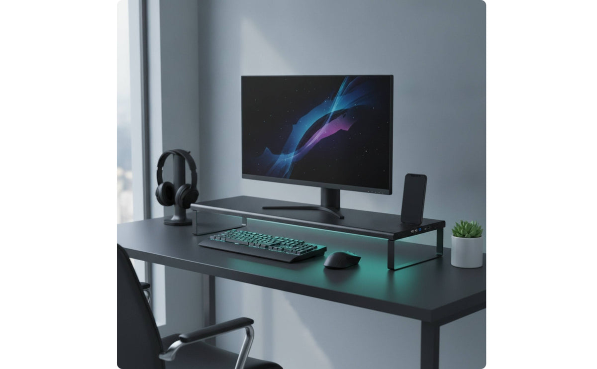 Space-Saving Metal Monitor Stand Modern Computer Monitor Riser Stable Low-Height for Professionals