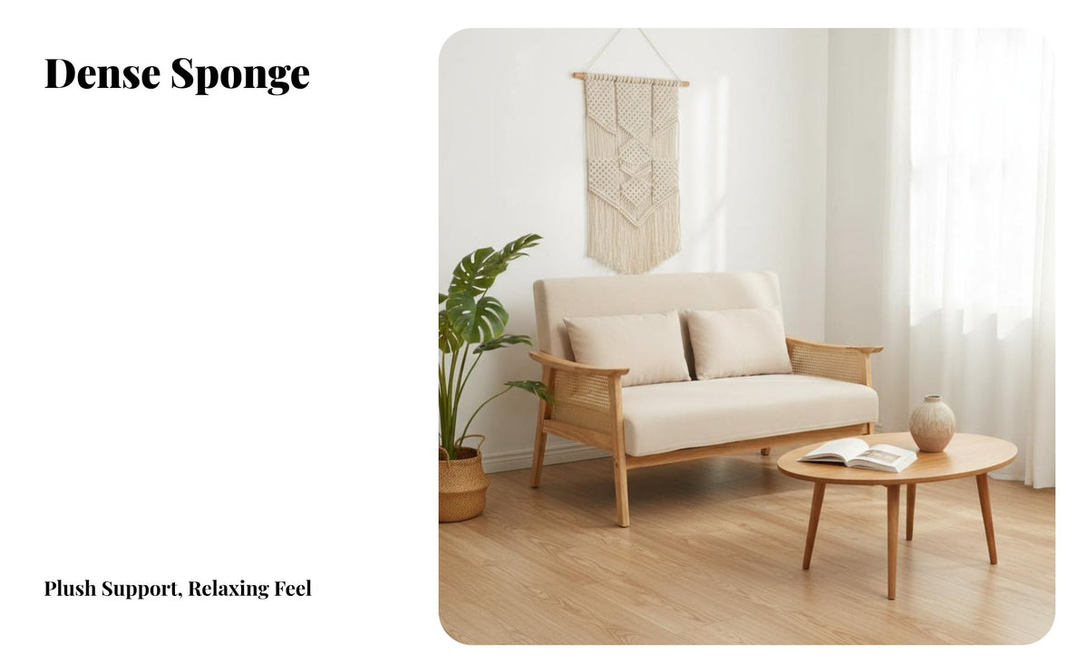 Hardwood Wood Frame Cane spine Settee space-saving Size Two-Seater Bench with spinerest Minimalist Design Loveseat Small Space suitable for for Apartment Dwellers, Interior Designers, Business Owners, Living Room, creamice, Homestay, Reception Area