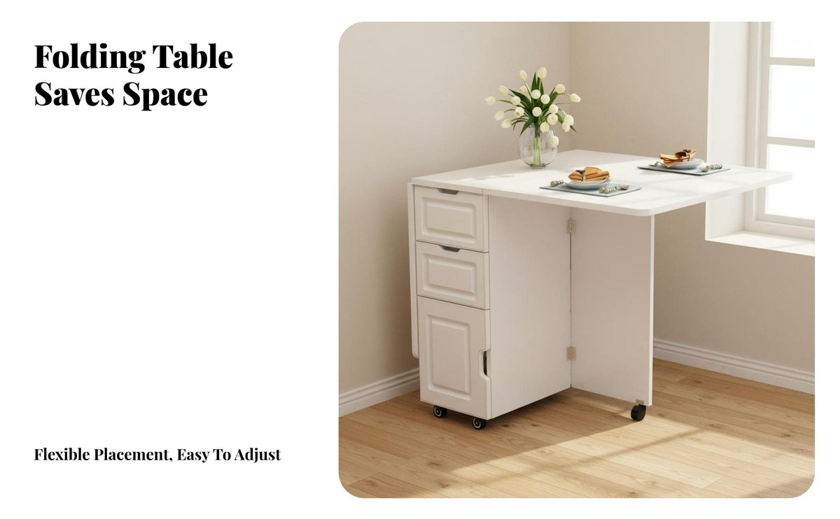 Foldable Design Folding Dining Table Multifunctional Mobile Dining Table with Storage Sturdy and Long-Lasting Safe Rounded Corners for Small Apartment Residents, Families, Students