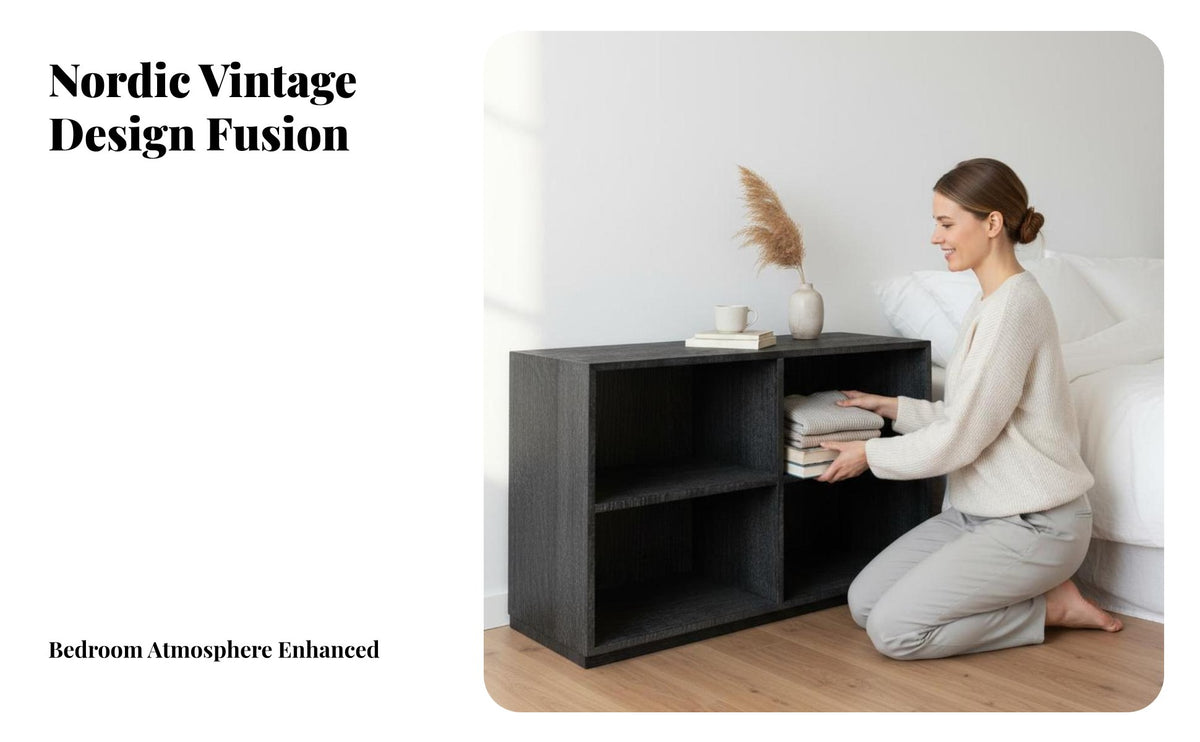 Distressed Finish 4-Drawer chest of drawers Rustic Design Handleless 4-Drawer chest of drawers Vintage Look Chest of Drawers serrated edge Detailing for Homeowners, Interior Decorators, Students, Bedroom, Living Room, Hallway, Closet