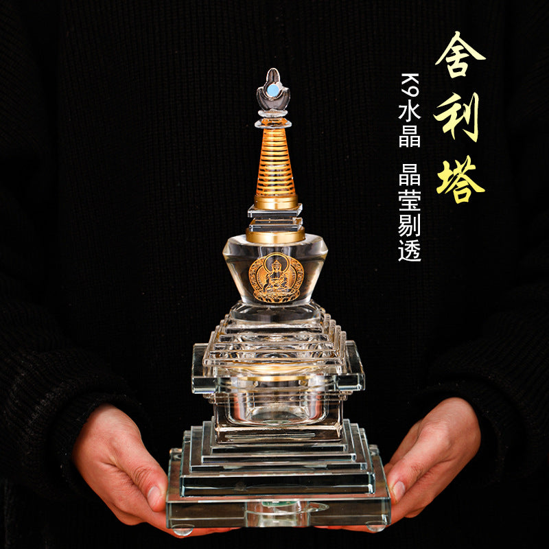 K9 Crystal Stupa with Saffron, Relics, and Amrita Pills for Buddhist Offering