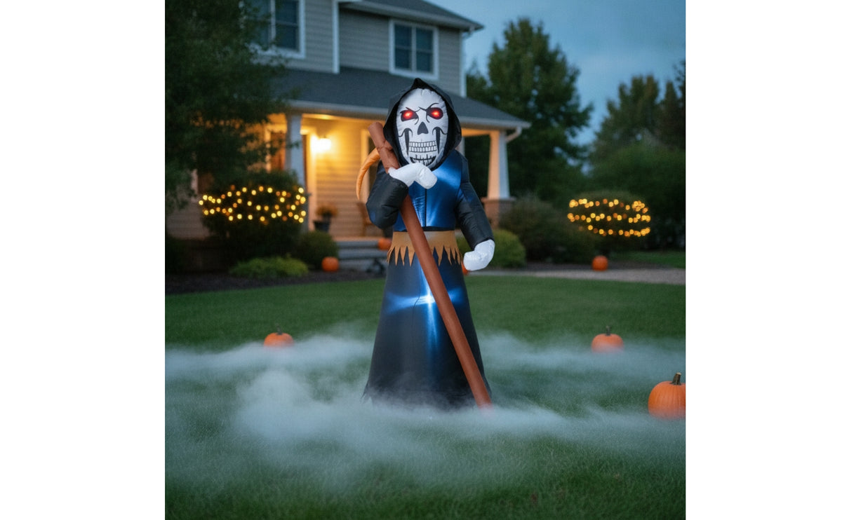 Outdoor Grim Reaper with Bladed Implement Giant Inflatable Grim Reaper Spooky Scary for Yard, Lawn, Halloween Party, Haunted House