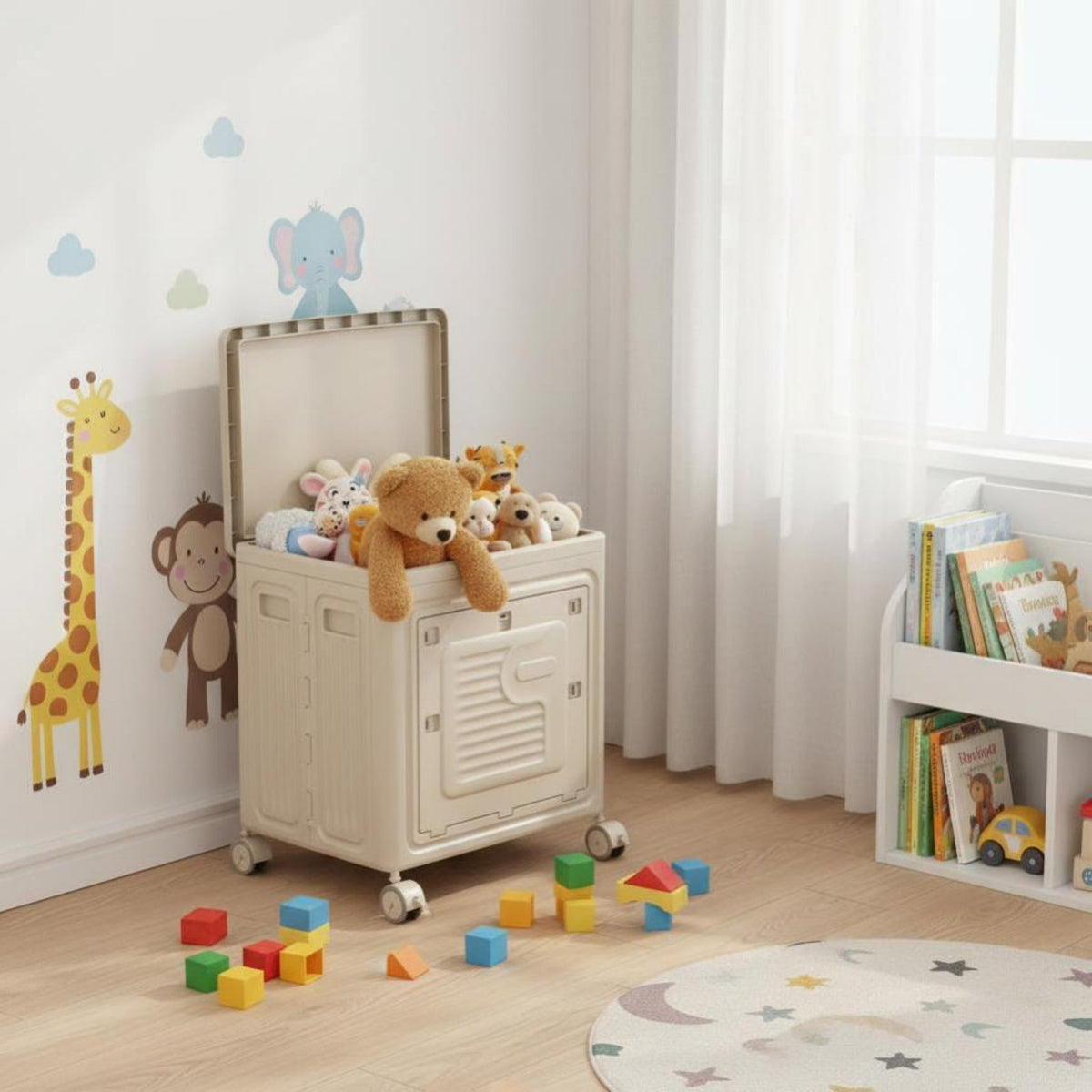 Rolling Toy container Sturdy Construction Wheeled foldable Toy Chest Easy Assembly