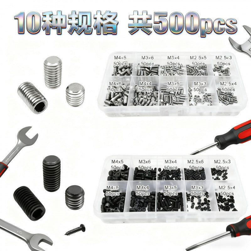 500PCS DIN916 Flat Point Hex Socket Set Screws M2.5 M3 M4 Stainless Steel 12.9 Carbon Steel