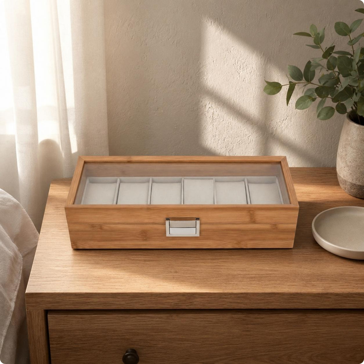 Bamboo Watch Box Wood Grain Watch Storage Box Clasp Closure