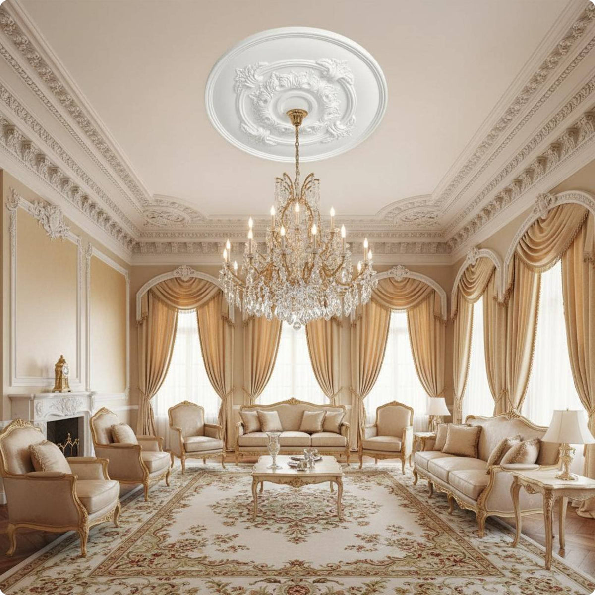 Round Carved Ceiling Medallion PU Material Decorative Chandelier Base Plate