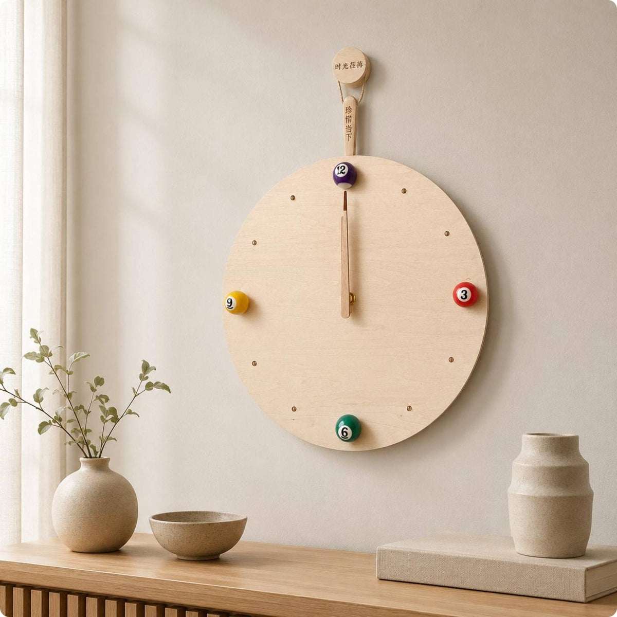 Wooden Billiard Clock Wood Finish Billiard Wall Clock Easy to Install