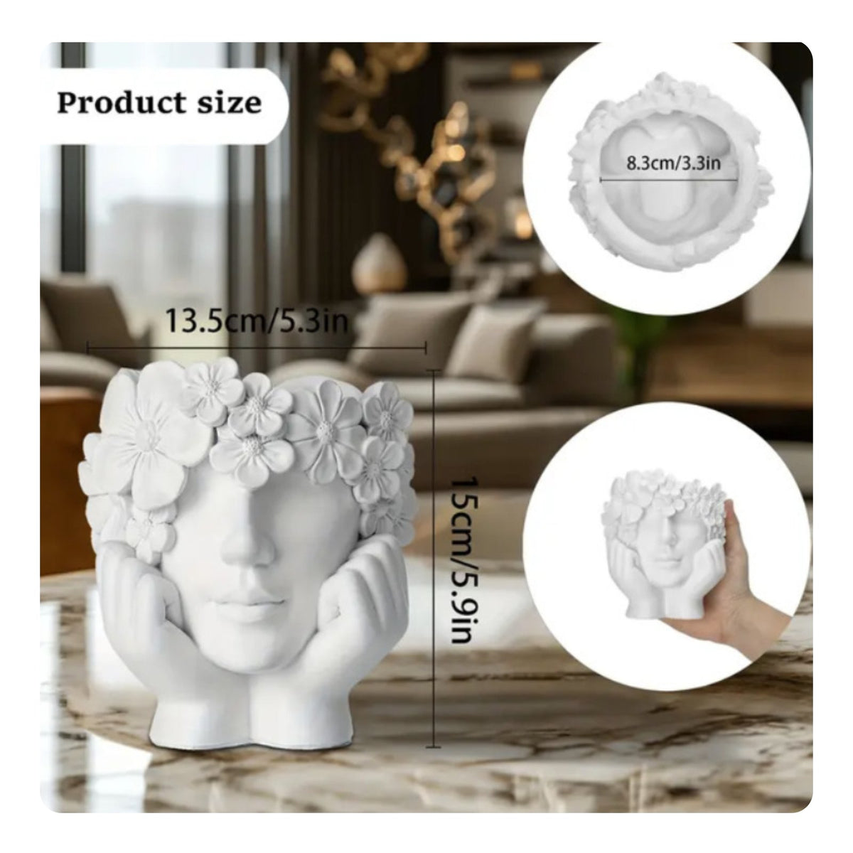 Woman Head Flower Pot Artistic Design Lady Head Planter Lightweight