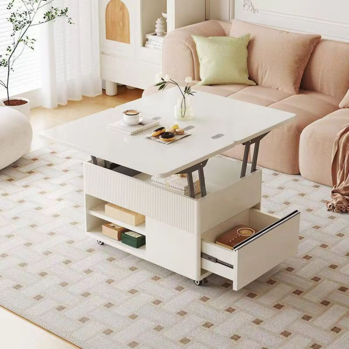 Lifttabletop Table Multiversatile Living Room Furniture Space-Saving Storage Unit for Renters, Homeowners, Small Areas, Lounge Area, Home Office