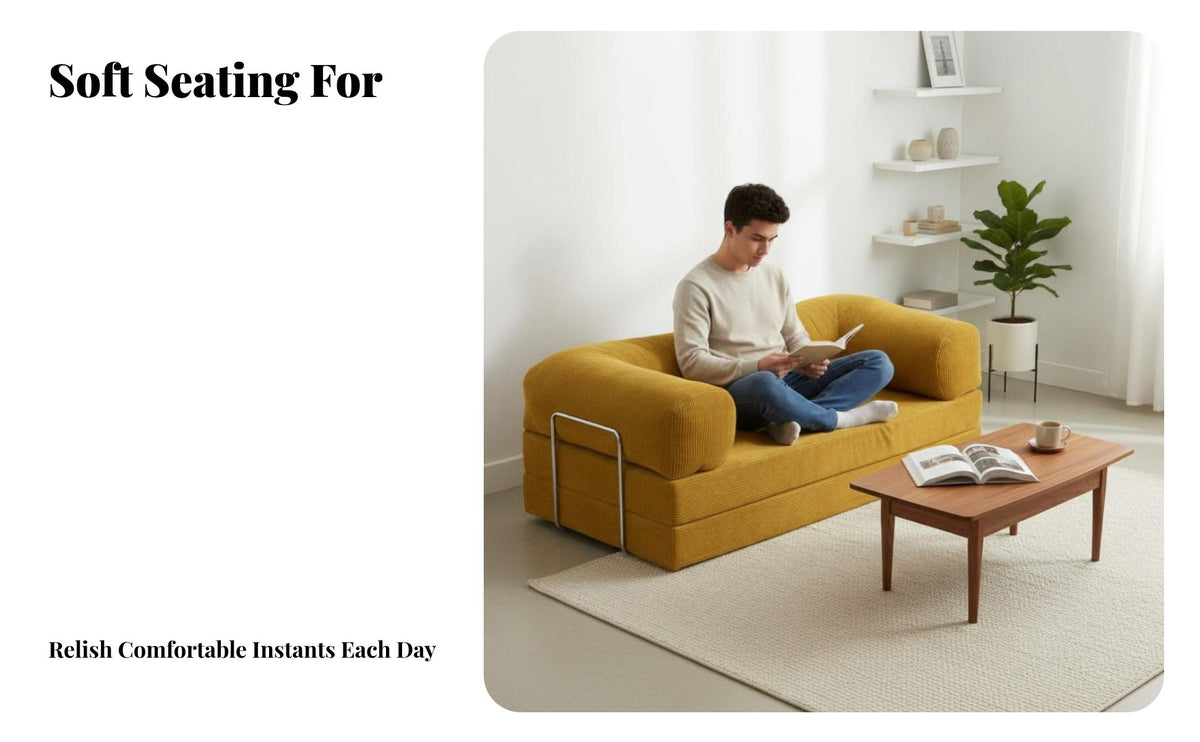 Vintage Inspired Corduroy Sleeper Sofa Removable and cleanable Cover transformable Couch Space-Saving Upholstered Seating firm-density Foam for Apartment Residents, Design aficionados, Homeowners, Living Room, Bedroom, Lounge Area