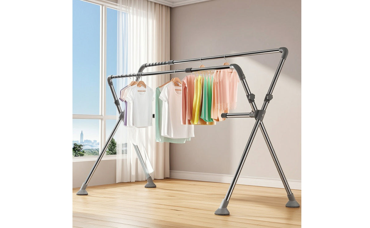 Adjustable Clothes Drying Rack Heavy Duty Foldable Clothes Drying Rack Compact Free-Standing Laundry Airer Outdoor for Balcony