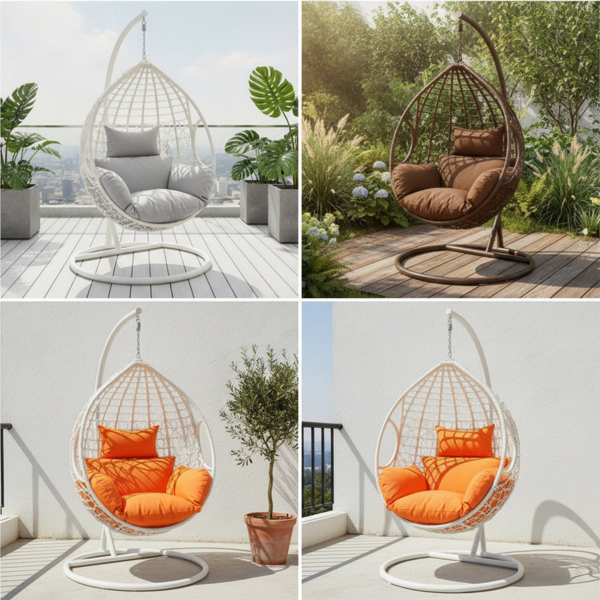 Padded Egg Chair Cushion with Headrest Thick Hanging Chair Cushion with Headrest for Patio, Balcony, Reading Nook