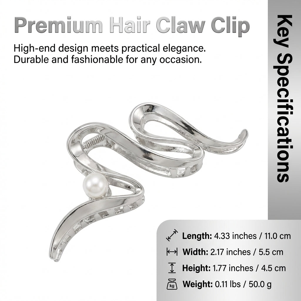 Metal Claw Hair Clip for Women with Design, Large Size Accessory for Thick Half Up Hairstyle, Daily Wear