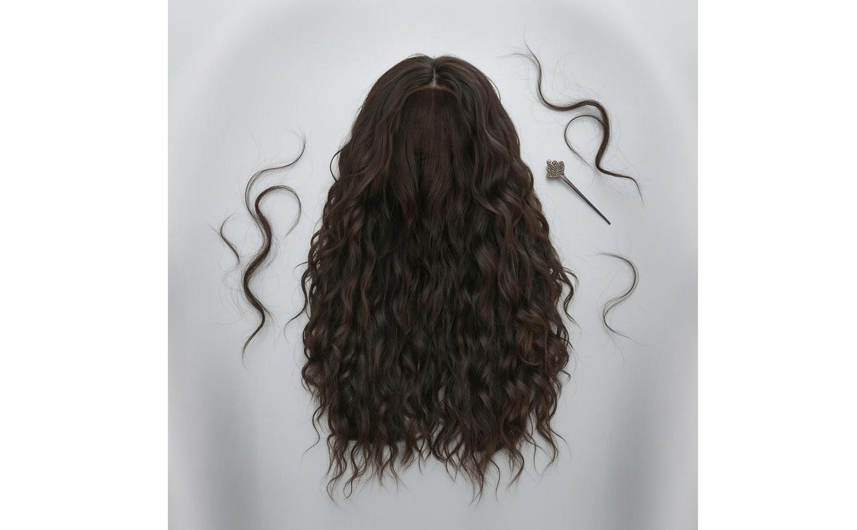 Scalp-Simulation Long Curly Hairpiece Flower Net Cap Long Wavy Hairpiece Machine-Made Hairpiece Soft