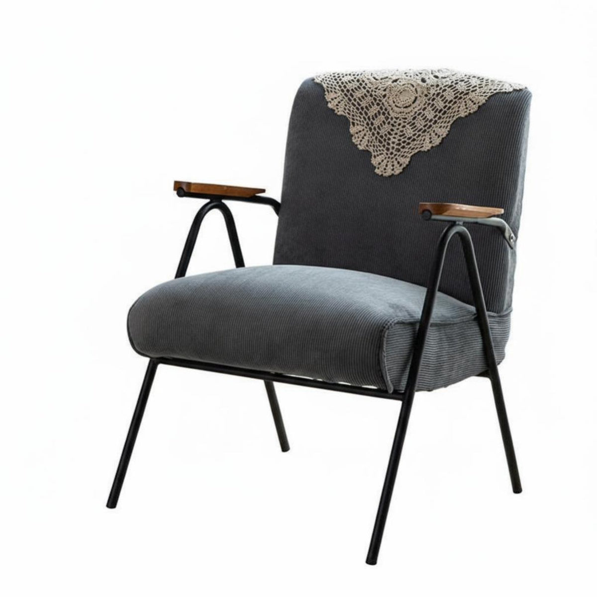 Iron Frame Armchair Minimalist Design Cushioned Lounge Chair Space-Saving Size Retro Design for Adults, Balcony, Bedroom