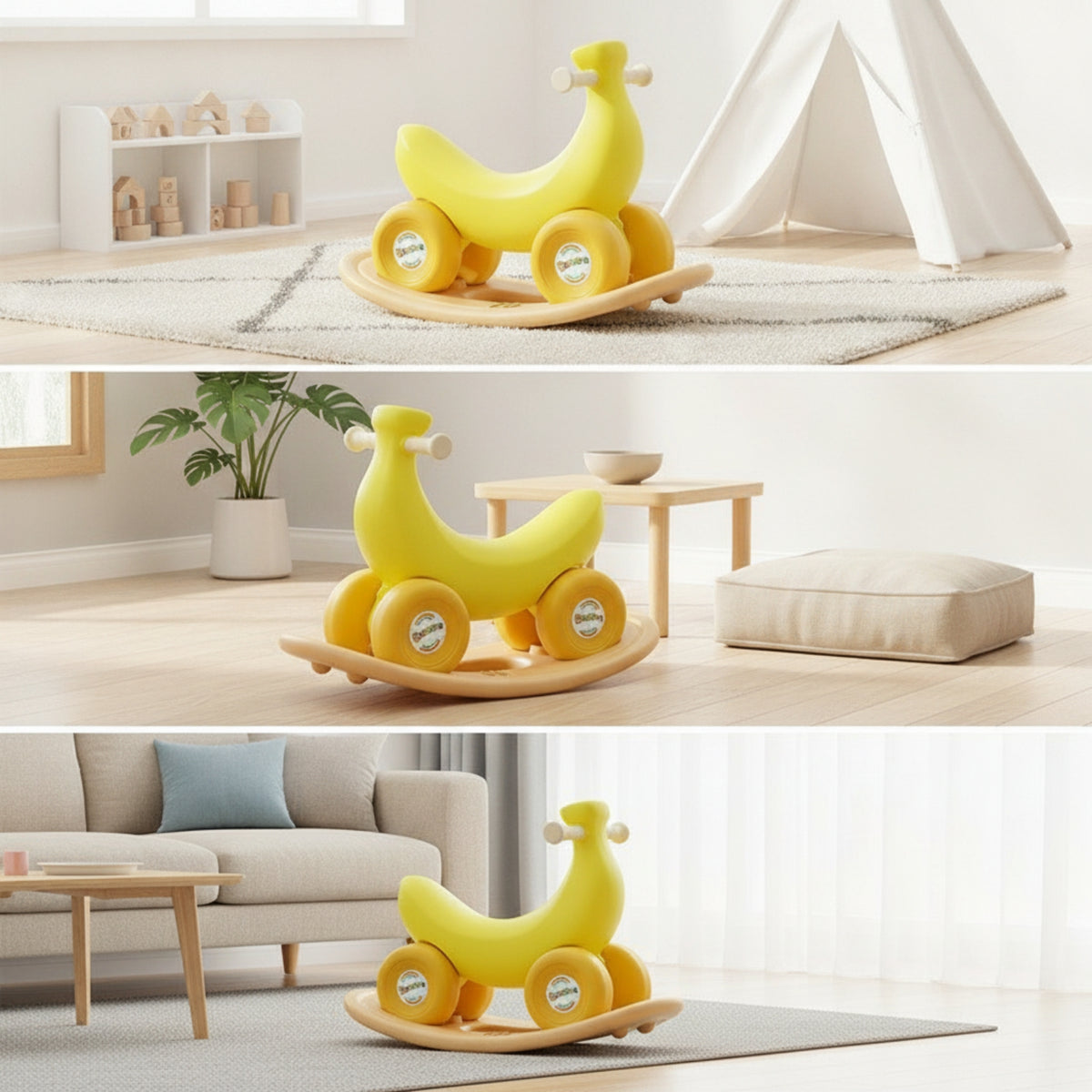 Indoor Rideable Toy with Rocking Base Easy to Grip Banana Rideable Small Rocking Toy with Handlebars Classic for Apartment