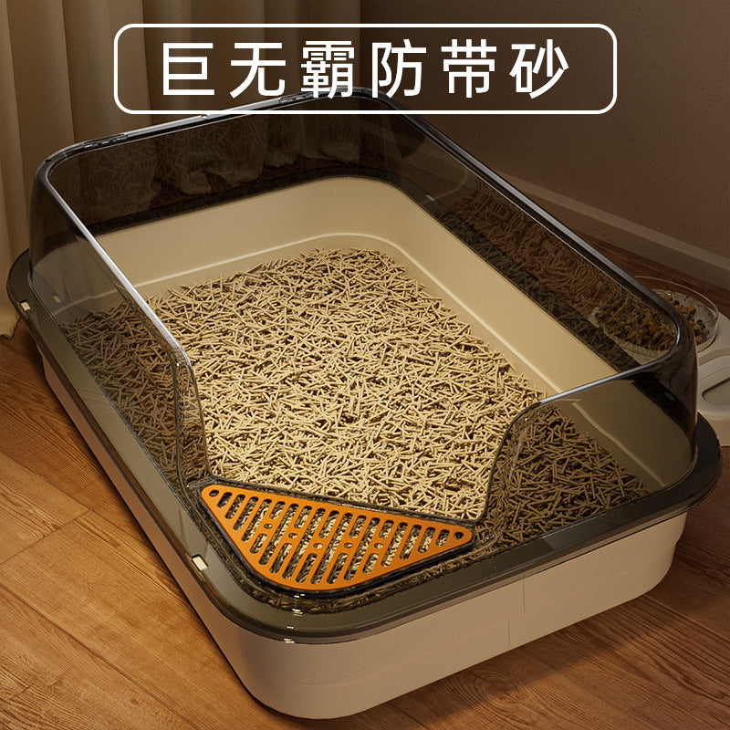 Large Semi-Enclosed Cat Litter Box with Anti-Splash Design