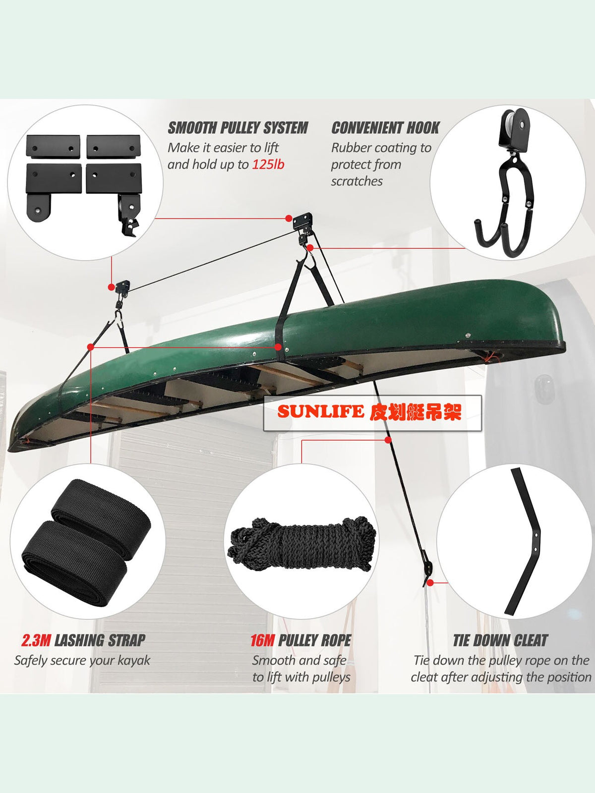 Kayak Canoe Bicycle Lifting Tool Hanger Handheld Device Roof Box Ceiling Rack