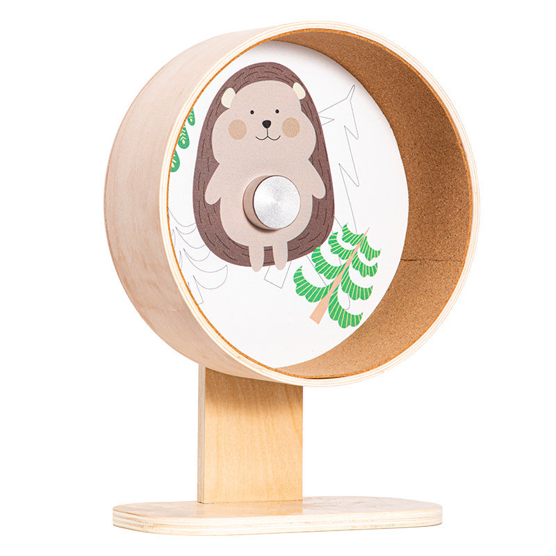 Chengxi Wooden Hamster Running Wheel with Silent Roller, Large Size with Cork Pad and Stand