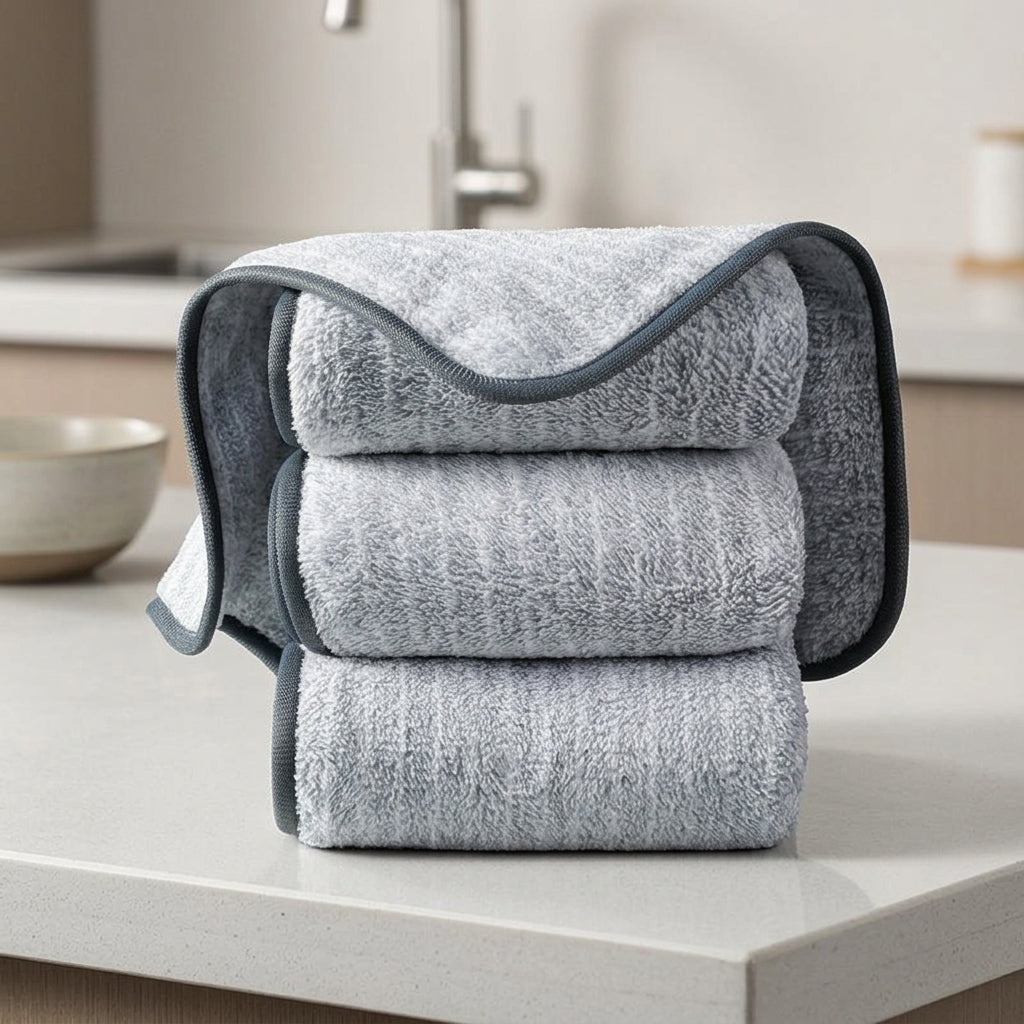 8-Layer Cleaning Cloths and Tea Towels, 12-Pack Super Absorbent Cloths for Dish Washing, 25x25cm Reusable Kitchen Cleaning Supplies