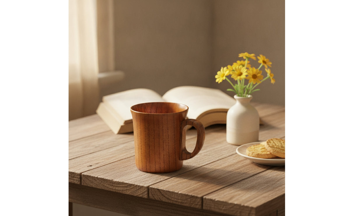 Wooden Cup with Handle Wooden Mug with Handle Wood-Grain for Kitchen, Tabletop
