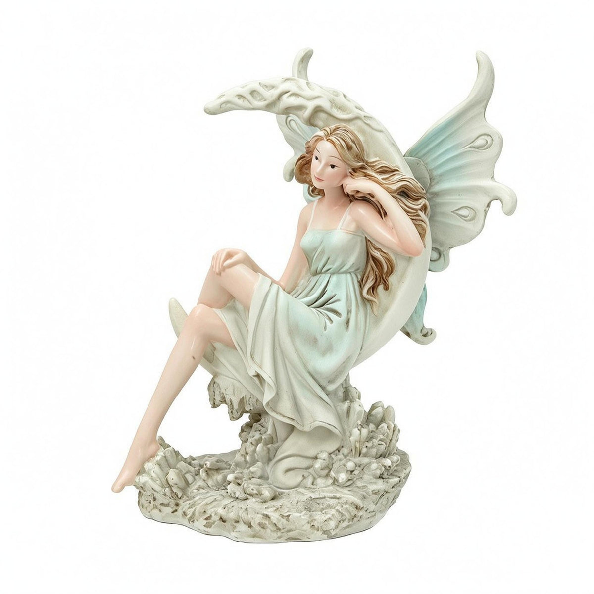 Fairy Girl Moon Figurine Winged Curved Moon Fairy Ornament Textured