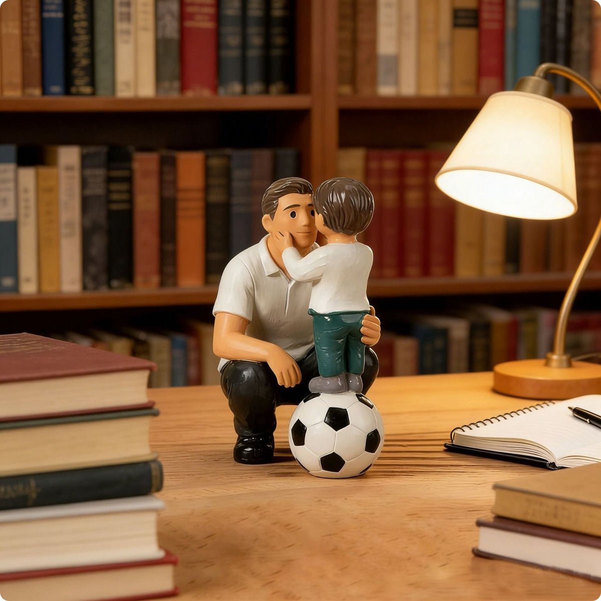 Father Son Soccer Figurine Resin Material Father and Son Sports Statue Gift Idea