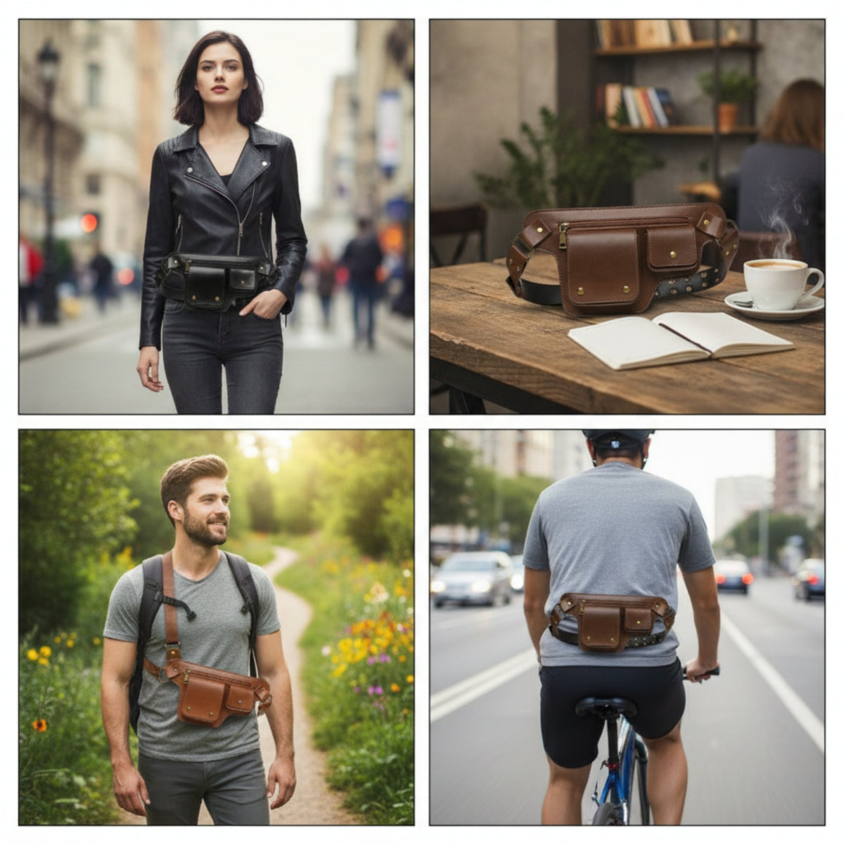 Hands Waist Bag with Front Pockets | faux leather, Fanny Pack with Adjustable Belt, for Travel