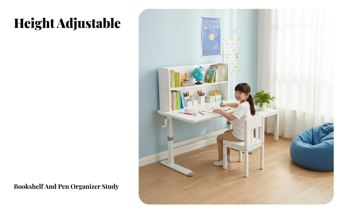 Height Adjustable Kids Desk Child-Focused Design Ergonomic Children's Study Desk Large Desktop Student Workstation for Students, Bedroom